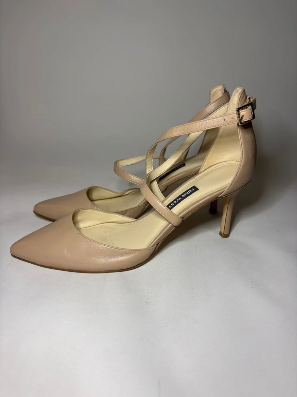 Nine West Beige Pointed-Toe Ankle-Strap Heels Size 8.5